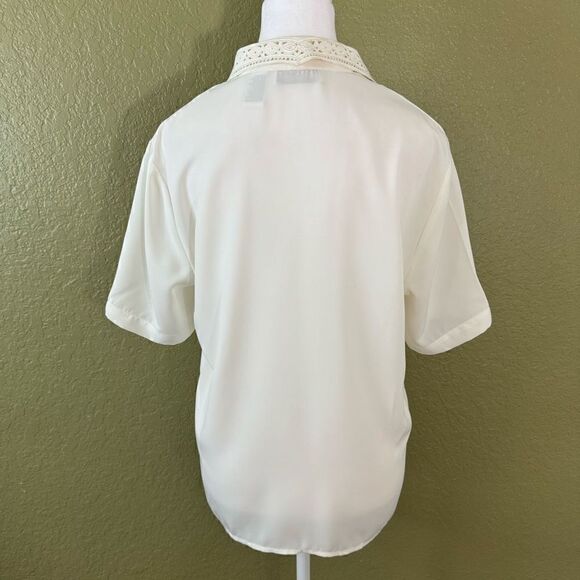 Vintage Lord & Taylor Women’s 4 Embroidered Lace Button Down Shirt Top Pearl - Picture 5 of 7